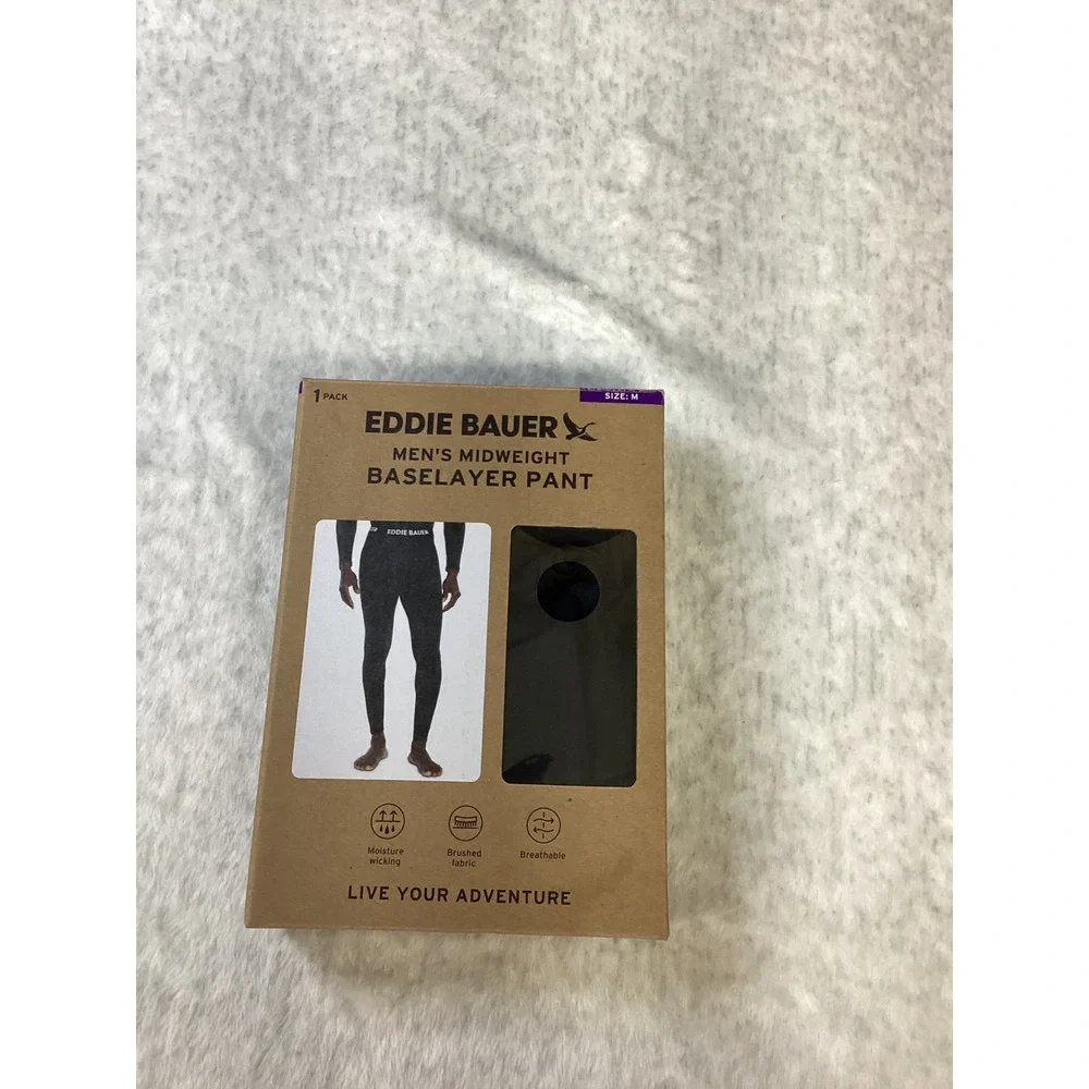 Eddie Bauer Mens Midweight Baselayer Pant Black Thermal Leggings Size M‎ 333356